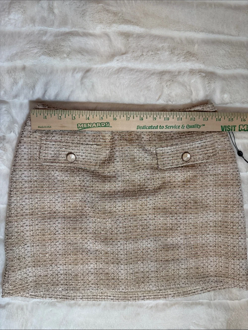 NWT Textured Beige Tweed Mini Skirt with Button Detail